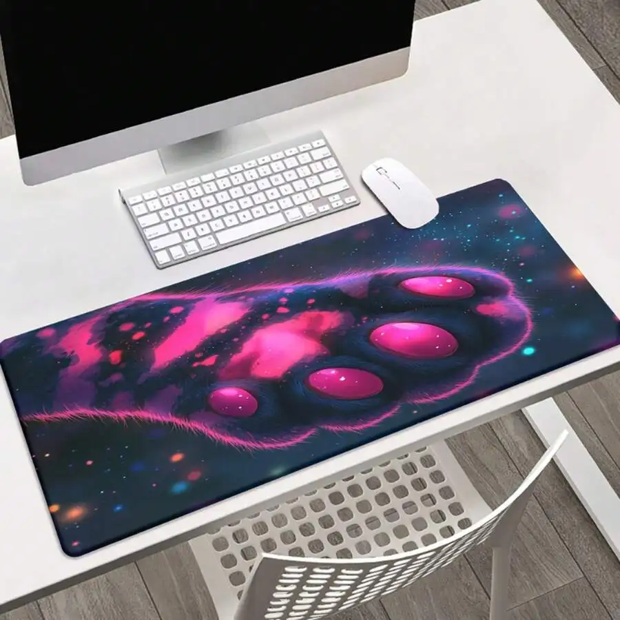 Large Pink Purple Paw In Space Mouse Pad Rubber Anti-Slip Desk Mat For Gamers Office PC Users