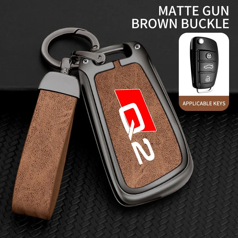 Zinc Alloy Style Car Key Case Cover Shell For AUDI Q2 SQ2 2016 2019 2020 2022 Remote Control Protector Keychain Auto Accessories