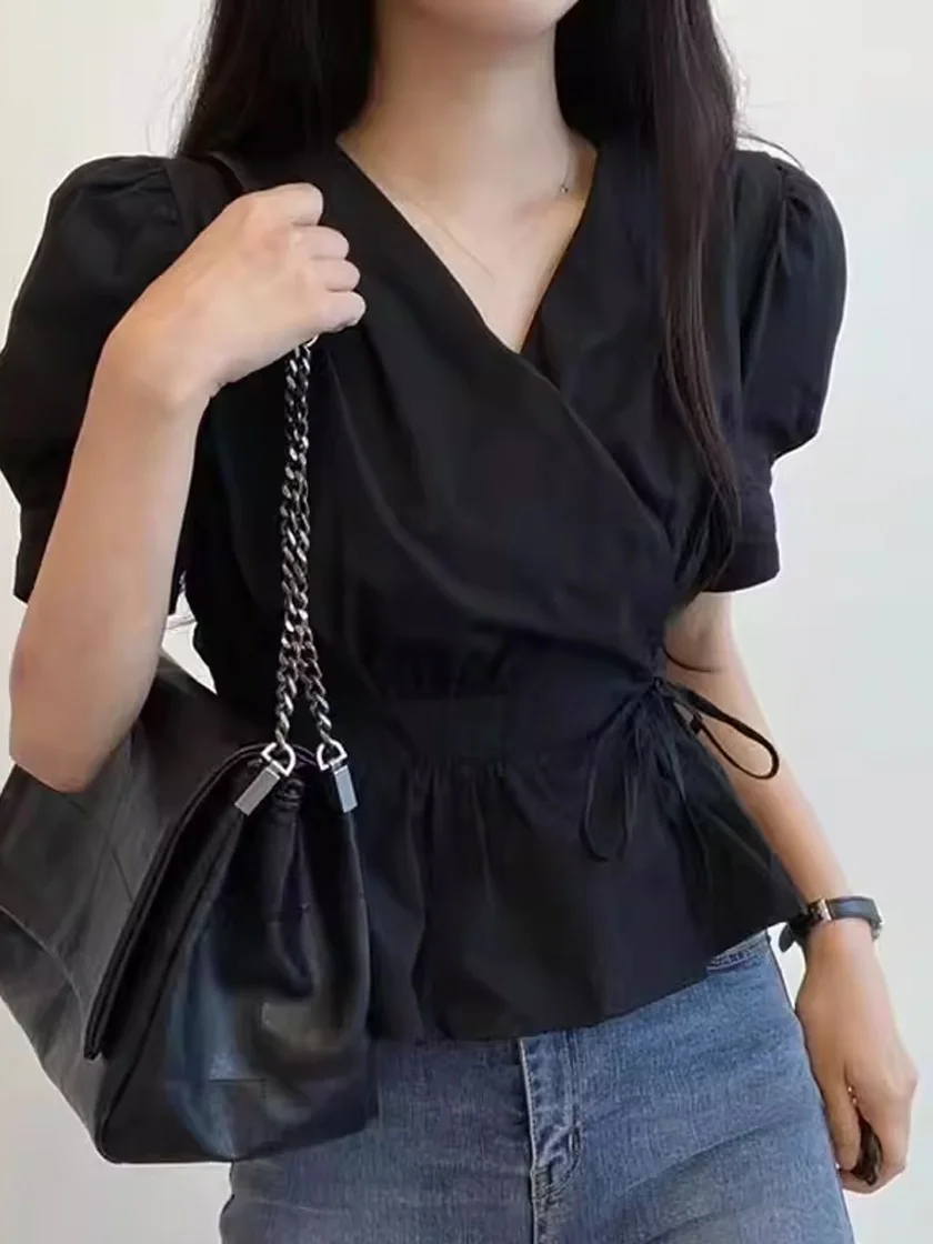 

Уникальный женский ort Sve irt Bla White Sweet Design, корейский свободный крой, однотонный повседневный офис, одежда