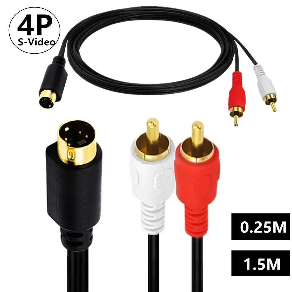 S-Video 4pin To 2-RCA Audio Cables Combo 4 Pin SVideo Male Cord, Gold Plated 0.25m 1.5m