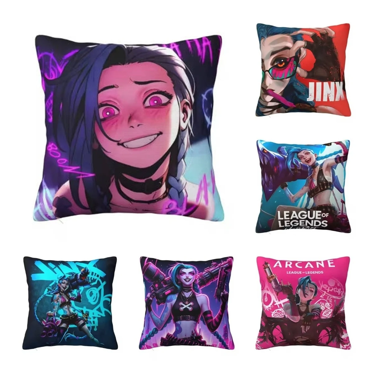 Arcane Cute Jinx Arcane Pillow Case Action Fantasy Cushion Cover Novelty Polyester Decor Throw Pillow Case Cover for Home