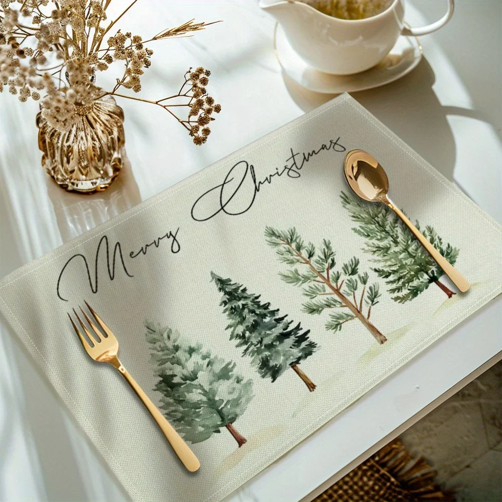 

4pcs, Christmas Tree Printed Placemats, Set of 4 Table Mats, Washable Placemats for Kitchen Dining Table Decoration
