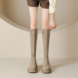 2025 Autumn/winter New Fashion Tassel Buckle Women Over Knee Boots Patchwork Rivet Female Slip-on Flat High Top Boots Large Size