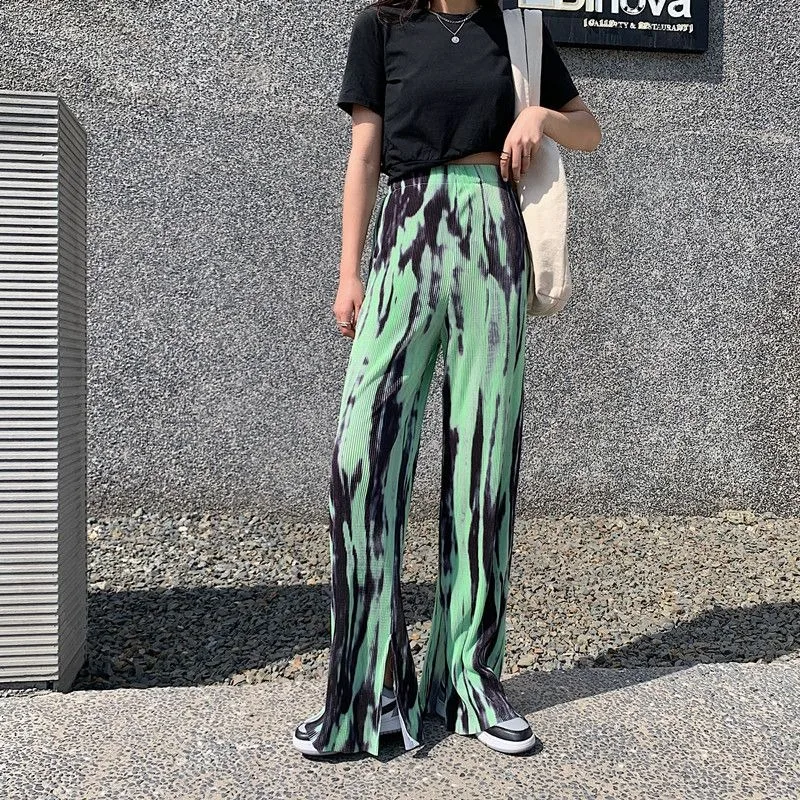 Calças femininas de fenda tamanho único outono novo em estética xxl harajuku estiramento confortável original todos médios calças femininas tie dye