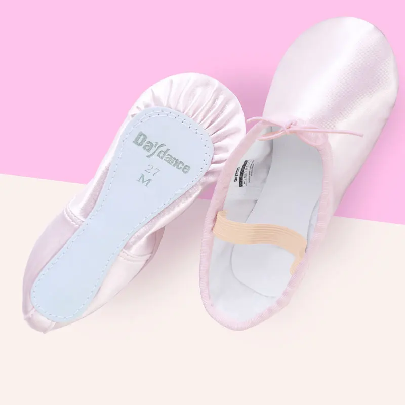 Girls Satin Ballet Shoes Pink Professional Full Sole Ballet Dance Flats Kids Birthday Party shoes Elastic String Dance Slippers