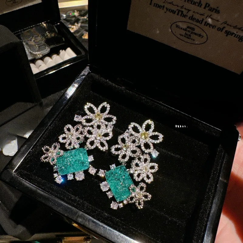 Italian vintage floral peacock emerald earrings VintageMojito Green Zircon Ring Set
