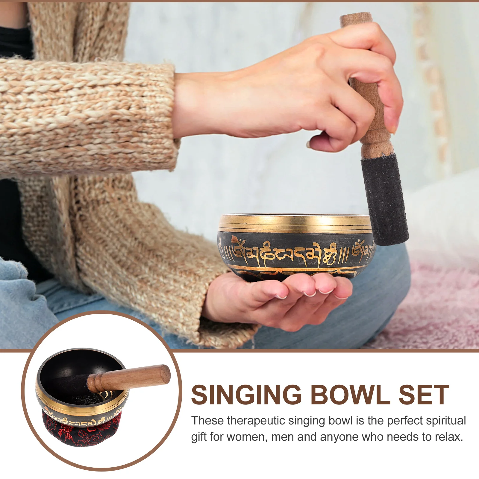

3 Piece Tibetan Singing Bowl Set Handmade Copper Meditation Tool Portable Yoga Sound Therapy Bowl Healing Instrument