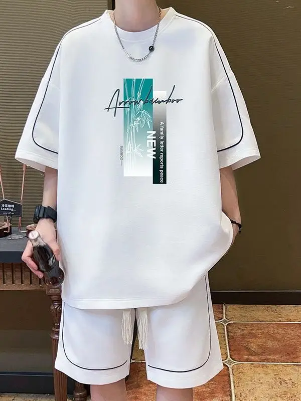 パン夏カジュアルルーズメンズ半袖tシャツとスポーツショーツセットティーンエイジャーファッション衣装軽量で快適