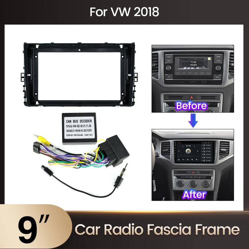 

9" Car Center Console Panel Frame for Volkswagen VW T-Cross MQB 2018 2019 2020 Panel Dash Player Cable Canbus Adapter Dash Kit