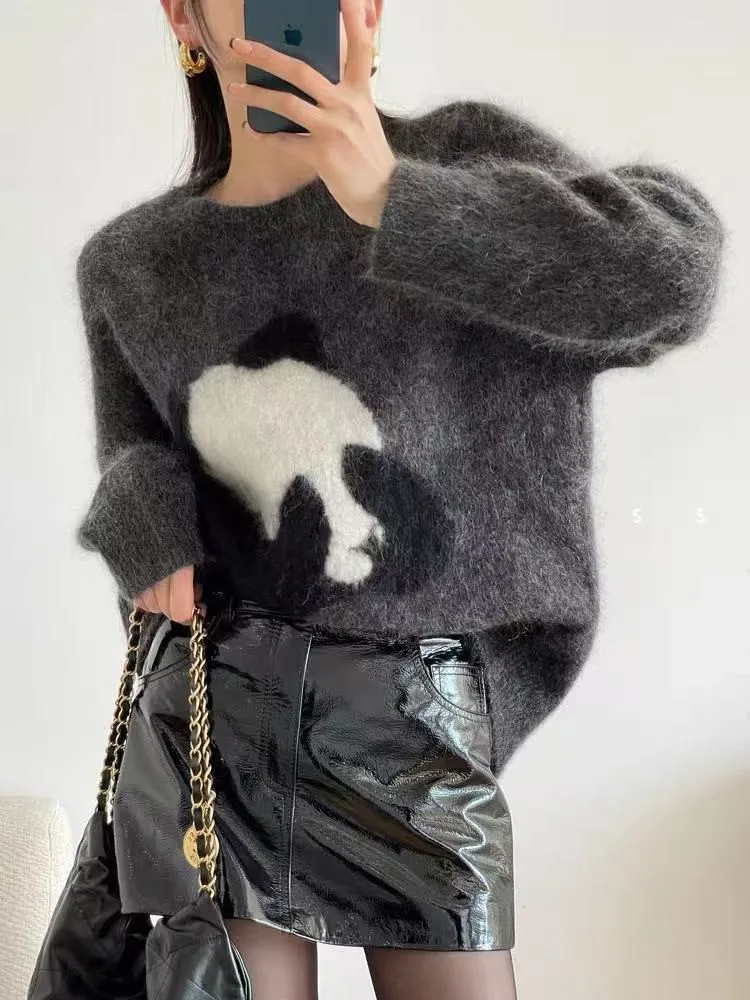 

Luxury high-end autumn and winter heavy panda pullover ladies round neck cashmere napping long sleeve bottoming