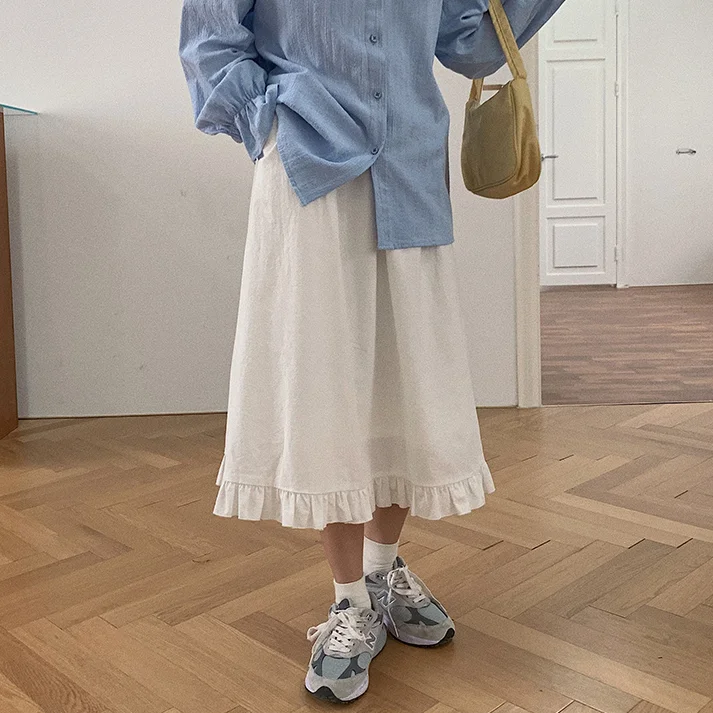 

Белая юбка А-силуэта для весны и лета, с завышенной талией, в корейском стиле, из хлопка, универсальная, для начинающих, для повседневной носки