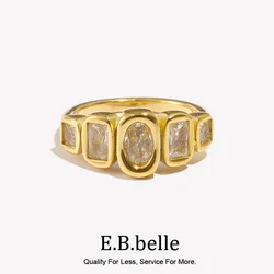 E.B.belle High Quality Geometric Clear Zircon Ring Classic Style18k Gold Plated Popular Jewelry Charm Hypoallergenic