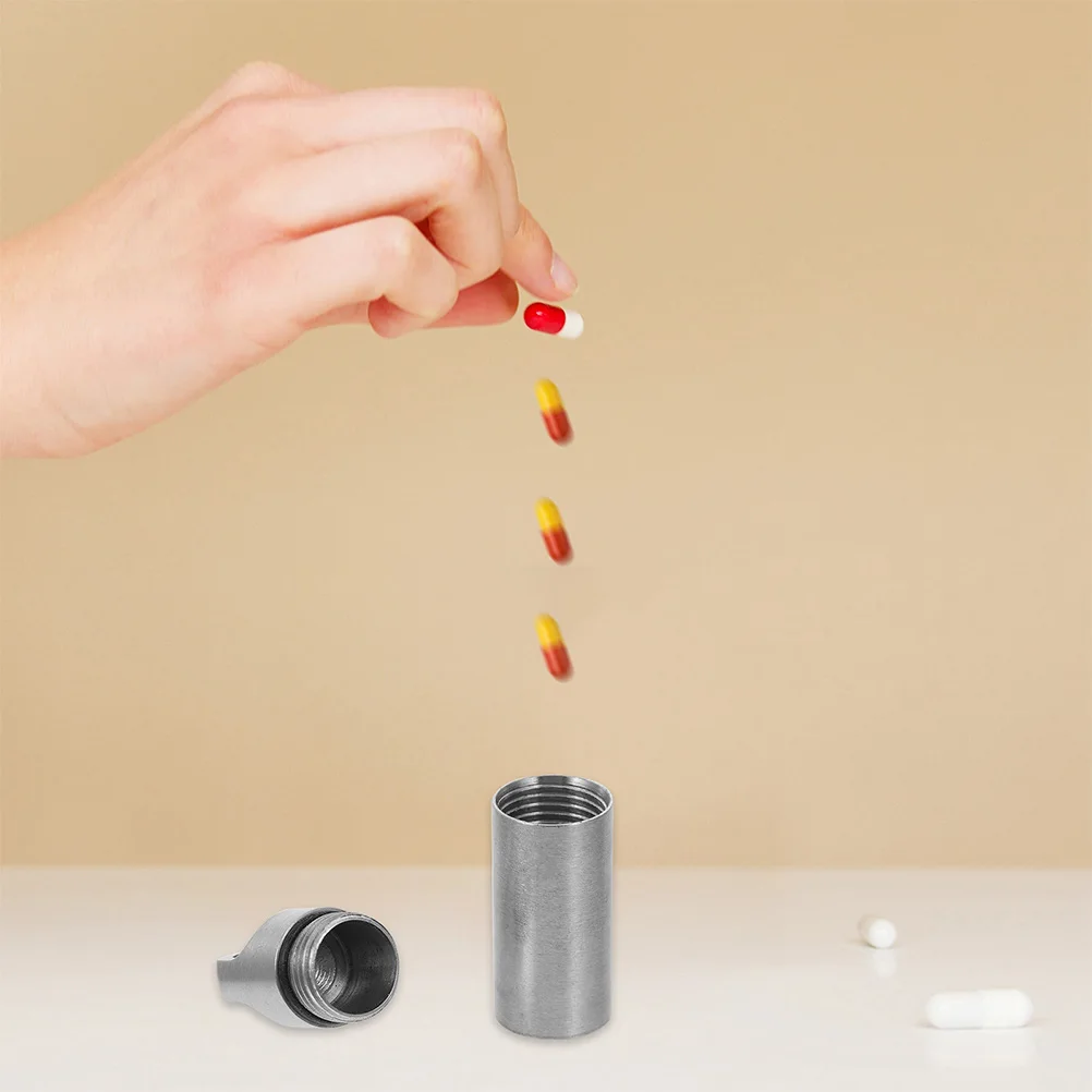 

Stainless Steel Medicine Container Mini Storage Holder Silver Outdoor Multi-functional Pills