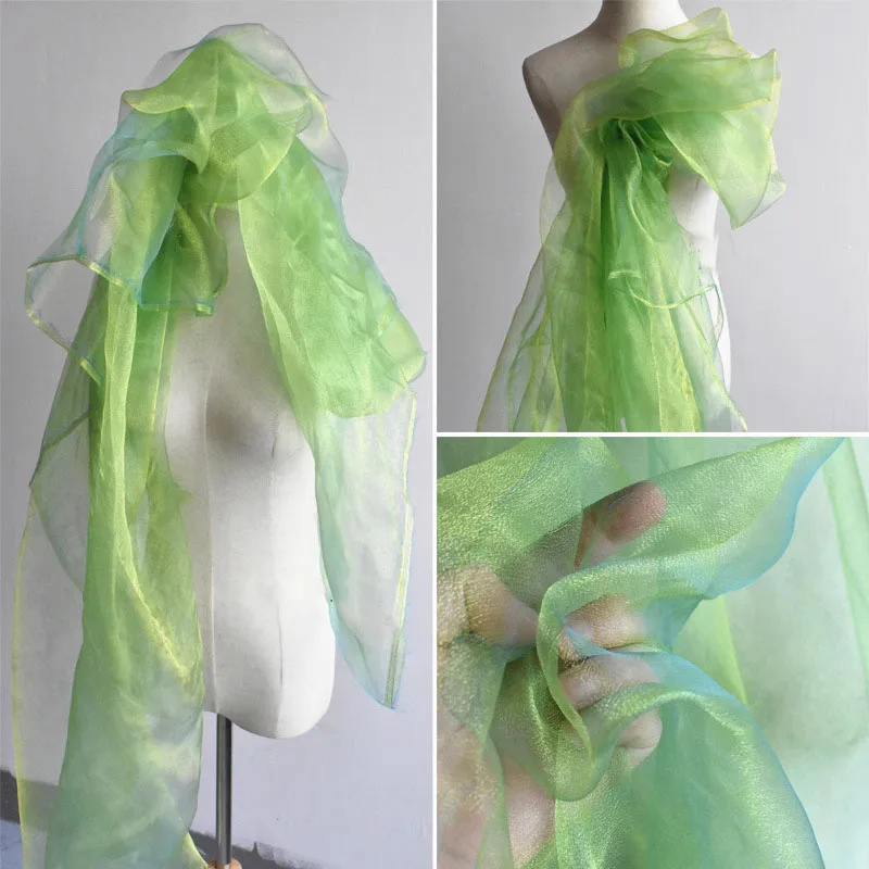 1yard luxury Pearlescent Crystal fabric Creative three-dimensional laser iridescent organza fabric for Skirt Wedding Dress telas
