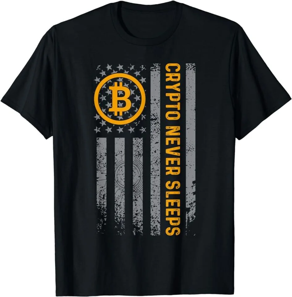 Crypto Never Sleeps Bitcoin Halving 2024 USA Flag T-Shirt, S-5XL