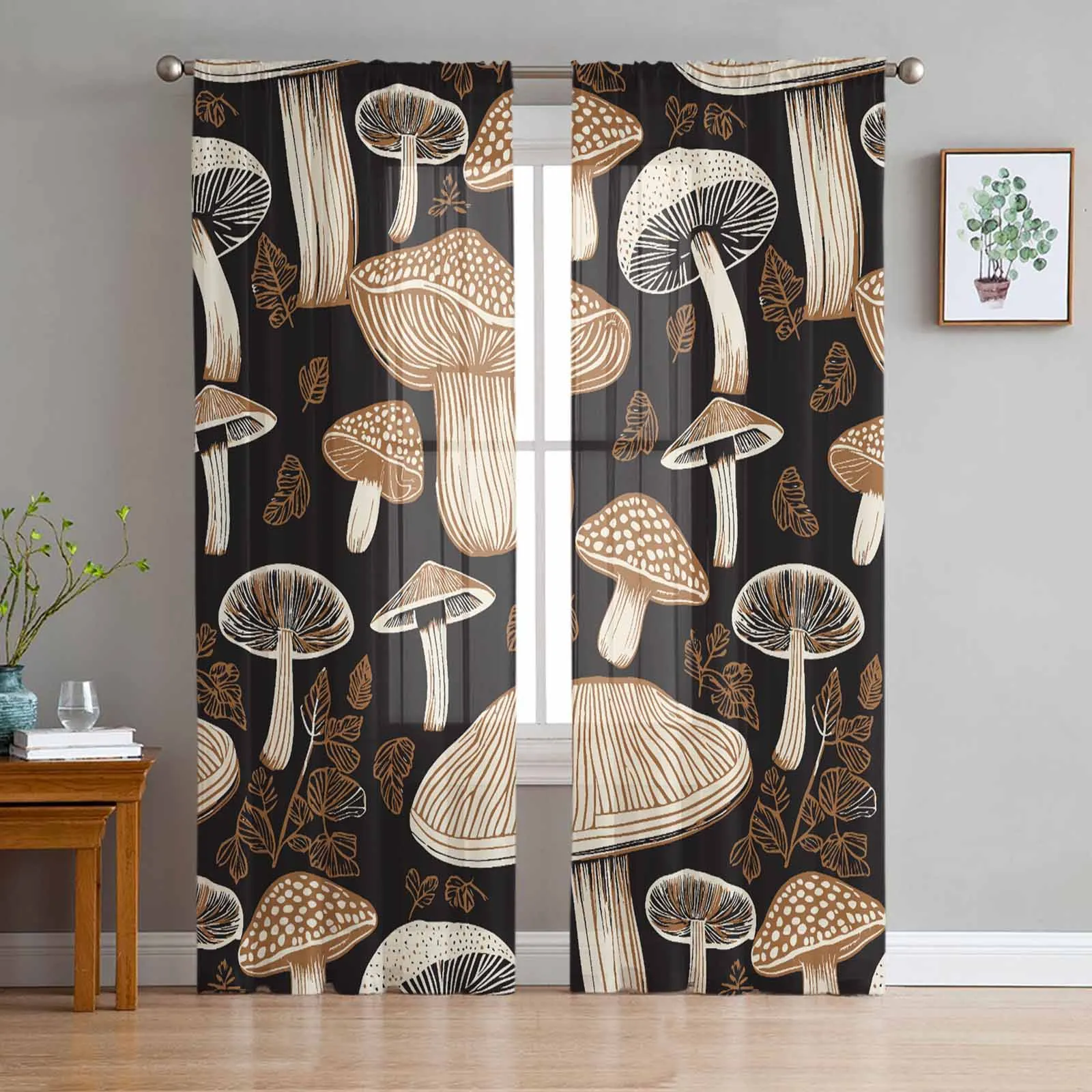 

Abstract Retro Mushroom Flower Voile Curtains for Bedroom Window Tulle Curtain for Living Room Sheer Blinds Drapes