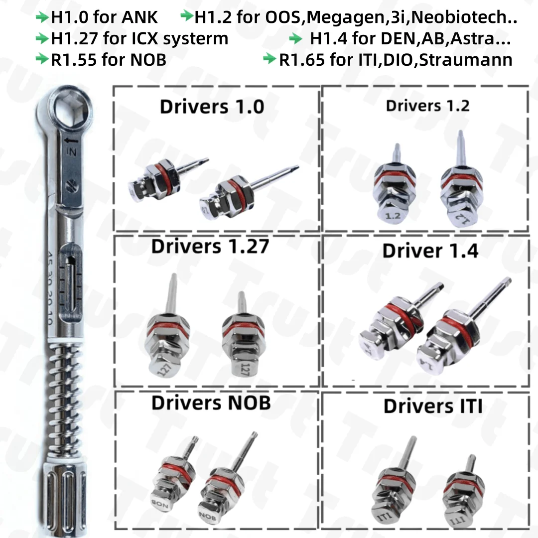 

Dental Driver Wrench Ratchet Screwdriver Abutment Screw ITI/1.0/1.2/1.27/1.4/NOB