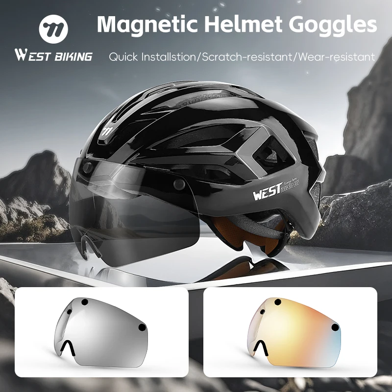 

WEST BIKING Magnetic Bike Helmet Goggles Single Lens Cycling Helmet Glasses For YP0708128/129 Type Helmet MTB Bike Accessories