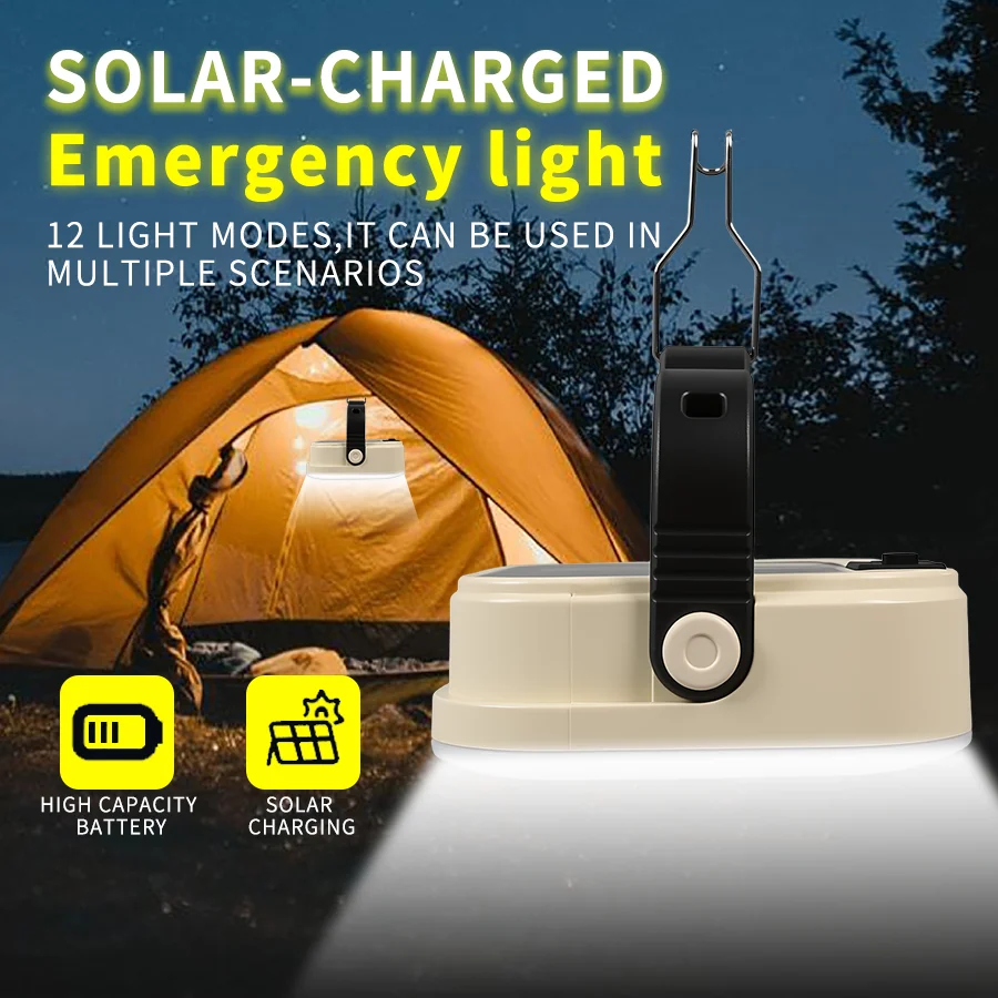 

Outdoor LED Solar Portable Lamp Dual-source Mini Hook Tent Lamp Outdoor Camping Fishing Emergency Lighting Floodlight Lantern