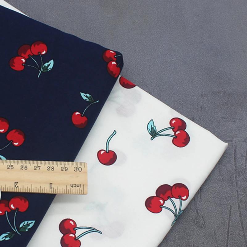 White Navy Cherry Cotton Poplin Printed Fabric DIY Handmade for Quilting Sewing Accessories