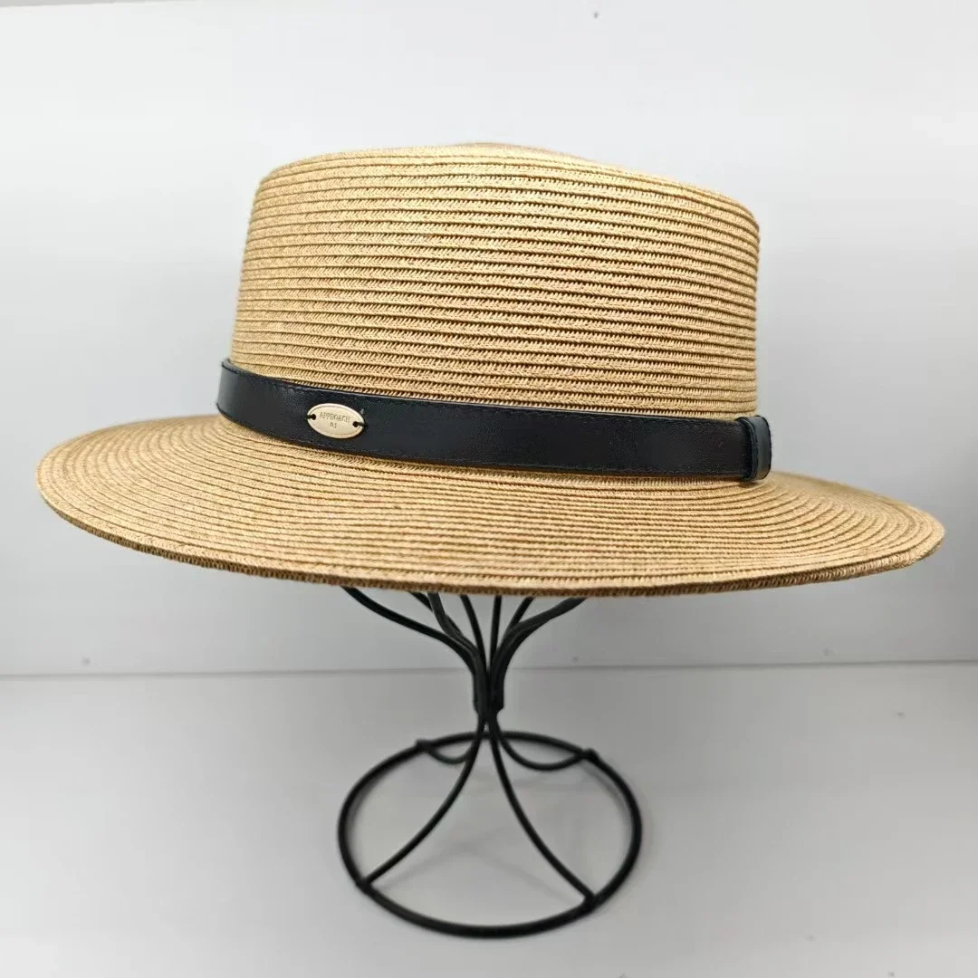 2025 جديد! قبعة من القش ذات تصميم فرنسي معدني قياسي - قبعة شاطئ صيفية أنيقة واقية من الشمس للنساء