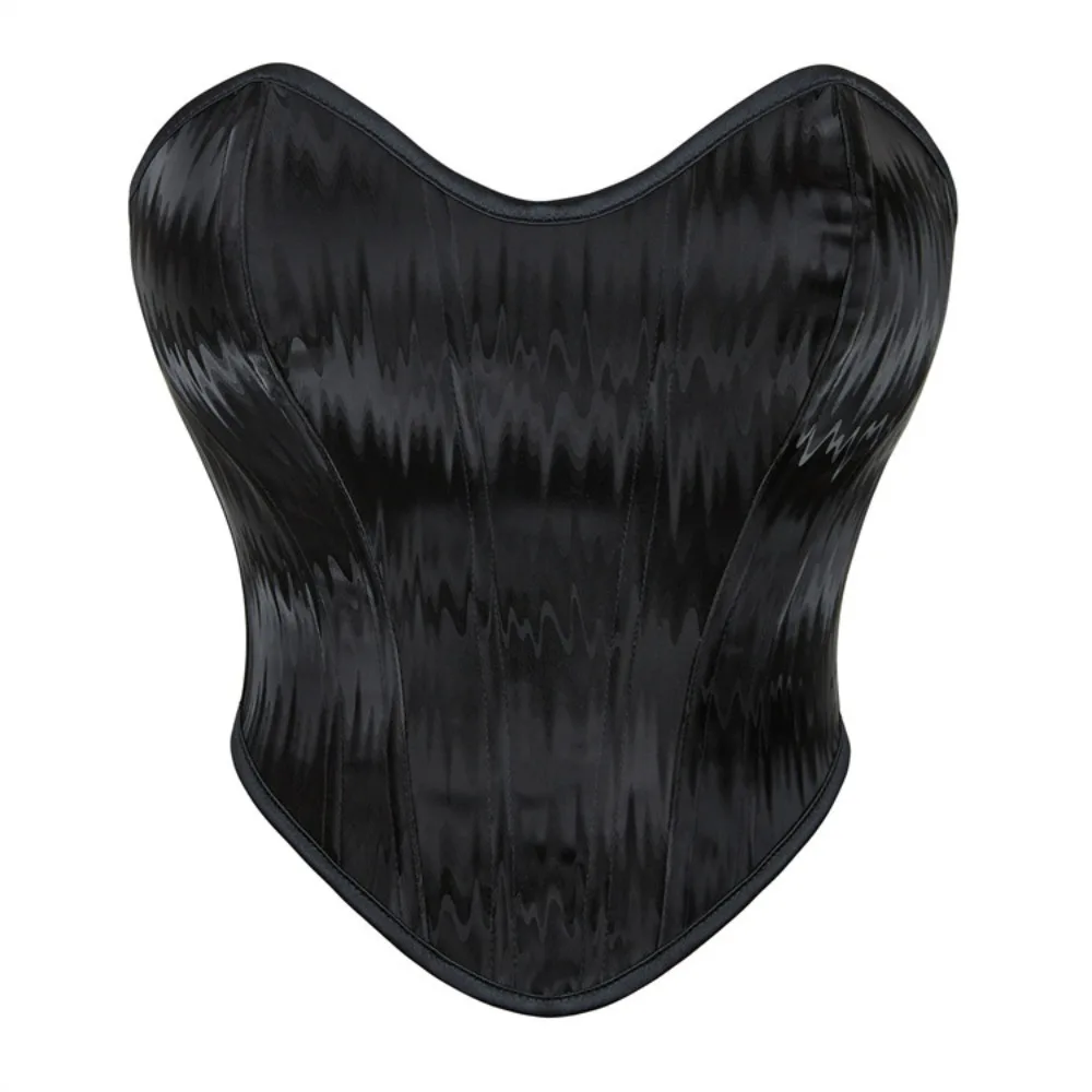 Black with A Wavy Texture Court V Neck Matte Strapless Corset for Women's Shaping Top  Sexy Shop Atacado Steampunk  Burlesque