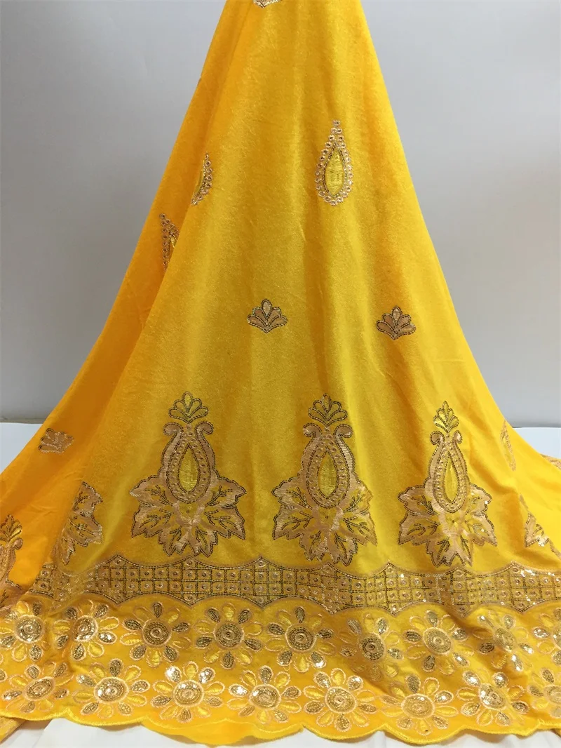 

African Latest Yellow Velvet Lace 5 Yards Fabrics 2022 French High Quality Sequins Cozy Lace Nigerian For Bride Party Dress Sew