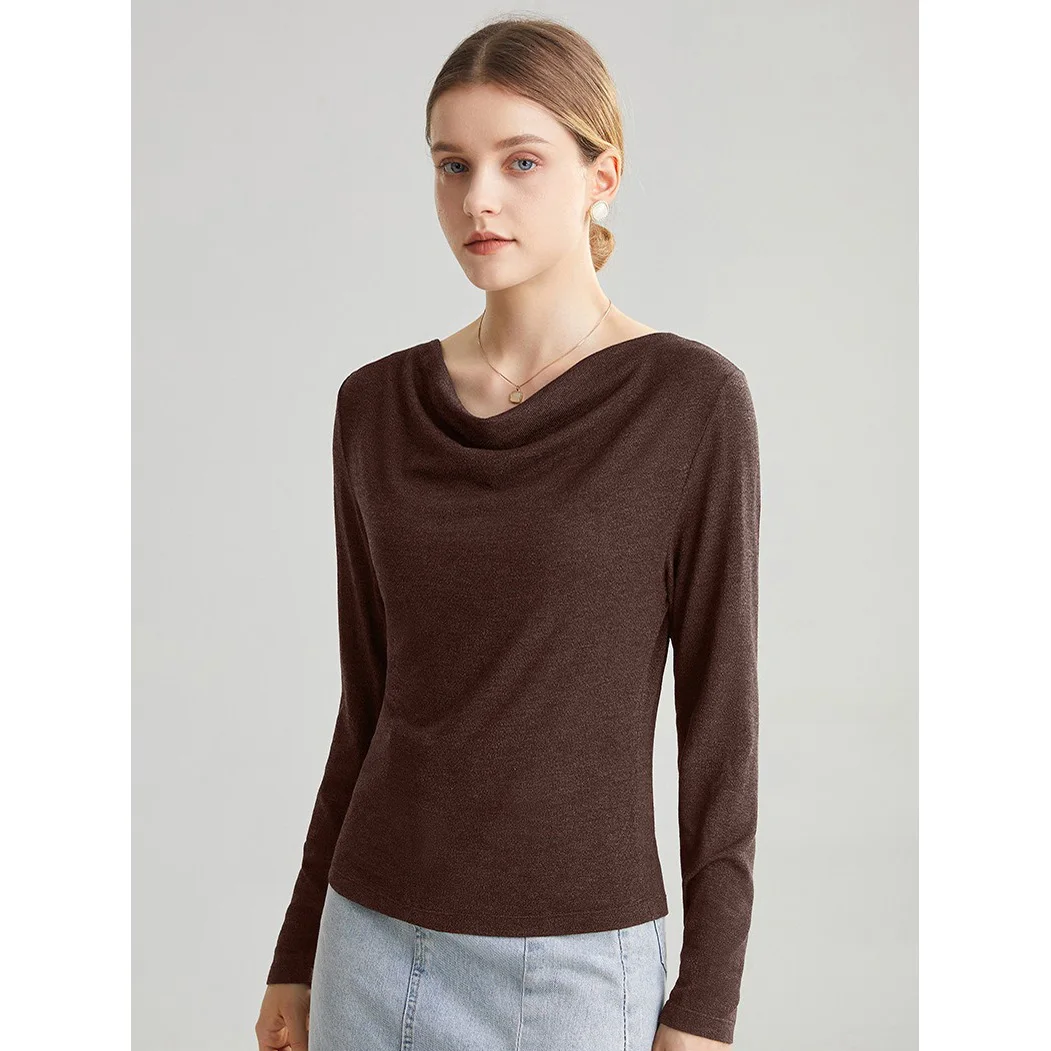 Lyocell Cowl Neck Top Long Sleeve Draped Shirt Women