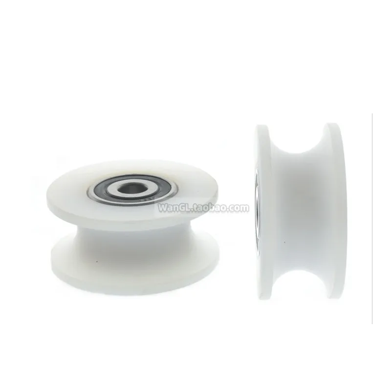 1Pc 8x48x22mm U-shaped 6000 non-standard shaft contracting plastic double bearing white PA nylon material moving pulley