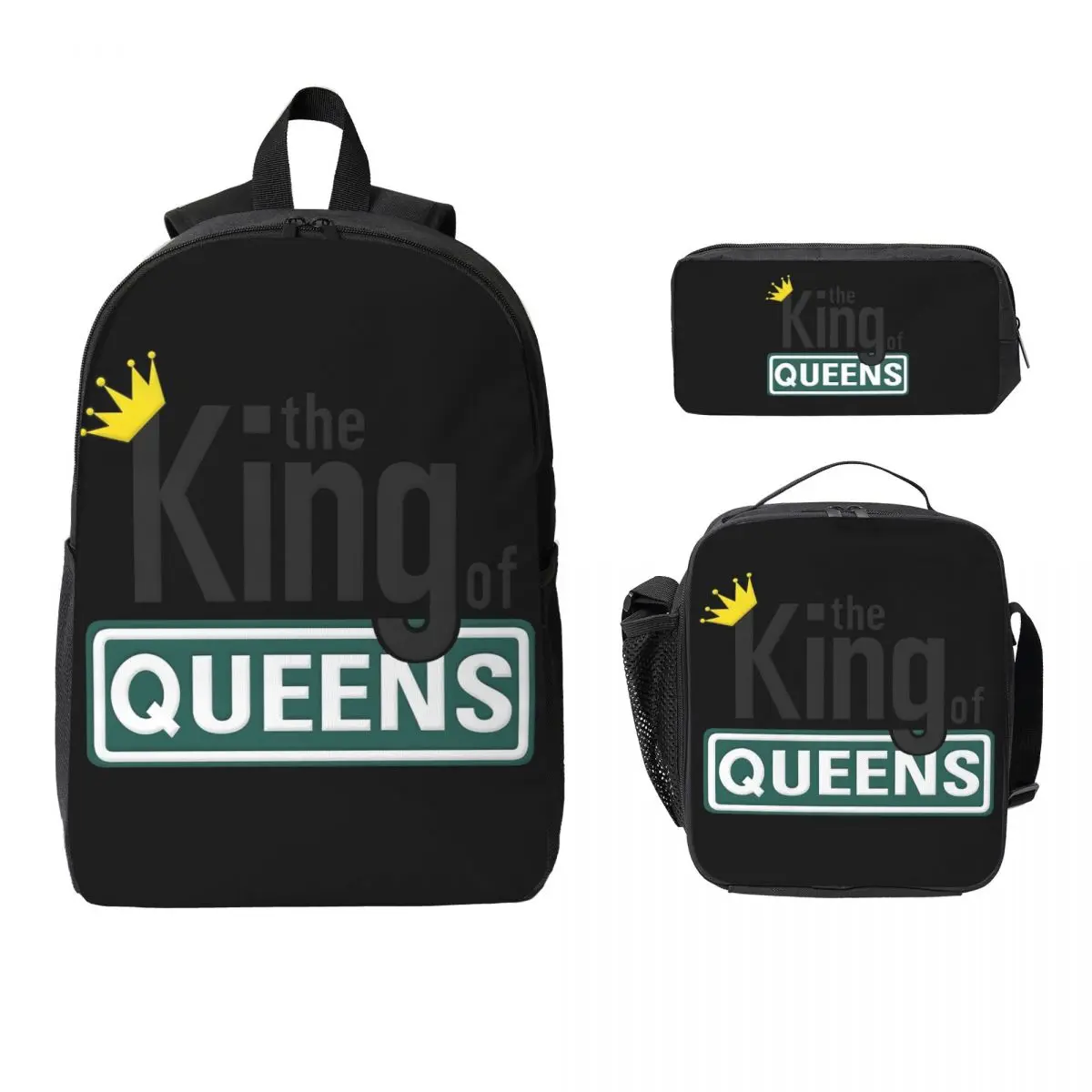 

The King Of Queens Backpack Student Boys Girls BookBag School Bag Computer Shoulder Bags 3ps Insulated Lunch Bag Pencil Case