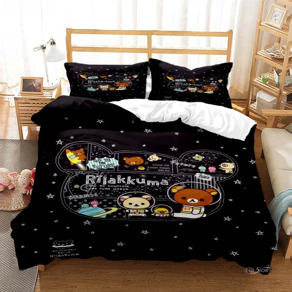 

Cartoon Rilakkuma Bear Anime All Season Duvet Cover kawaii Bedding set Soft Quilt Cover and Pillowcases Single_Double_Queen_King
