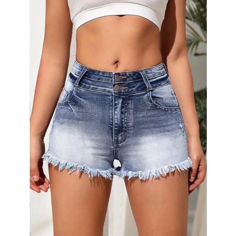 Women Summer Denim Shorts High Waist Ripped Hole Jeans Short Pants Ladies Casual Tassel Shorts