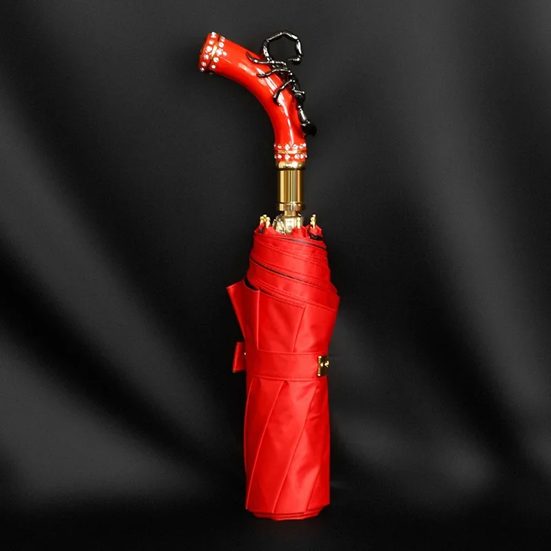 Creative Design Folding Umbrella Light Luxury Uv Protection Umbrella with Red Scorpions Handle Waterproof for Business Gift