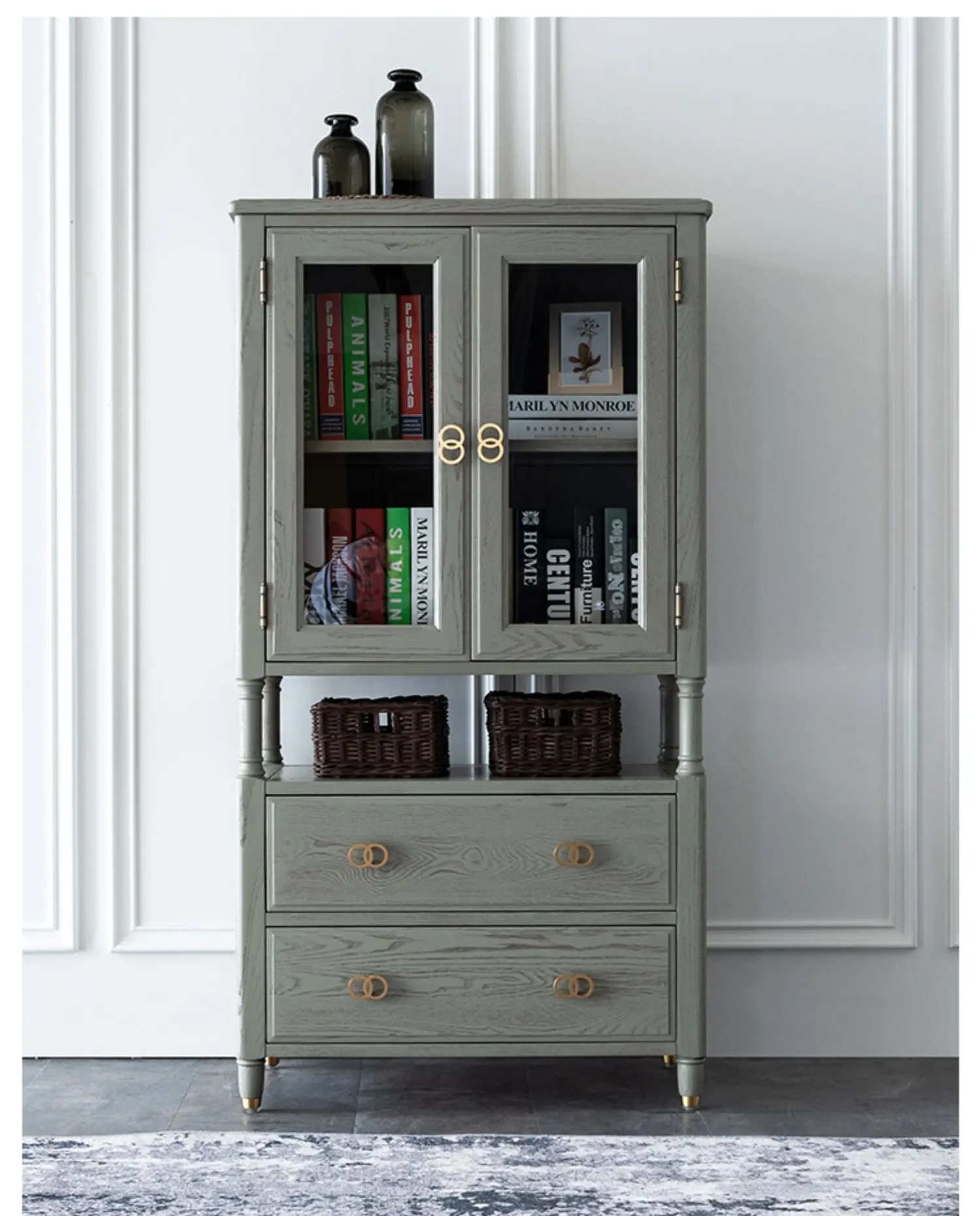 Gray Locker Living Room Wall High Grade Gray Side Dining Cabinet Light Luxury Solid Wood Gray American Style