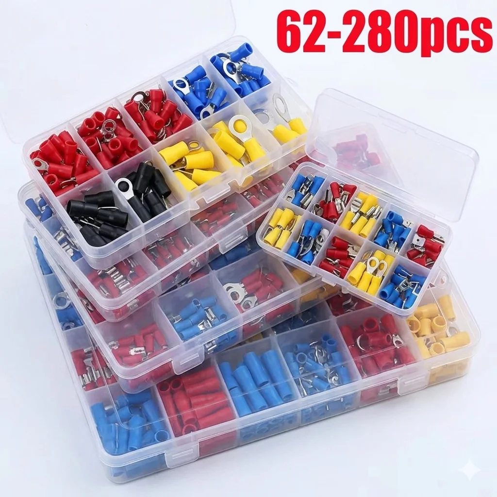 62-280pcs Wire Connectors Kit Insulated Terminals Spade Connector Cable Crimp with 4 in 1 Stripper Cold Pressed