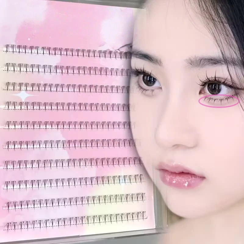 120pcs Self-Adhesive Small Flame Lower Eyelashes & 80pcs Glue-Free Fairy Lower Lashes 5mm Length Each for Eye Makeup
