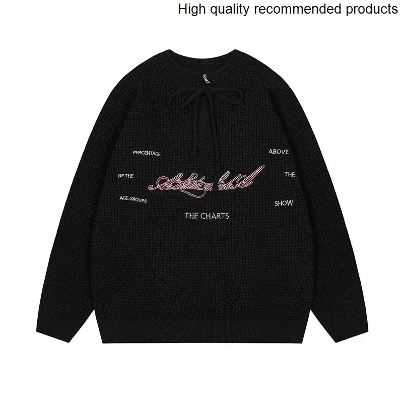 Embroidered Men Cityboy Half Zipper Pullover Sweaters Women Y2k Oversized Streetwear Fashion Loose Knitted Sweater Jumper