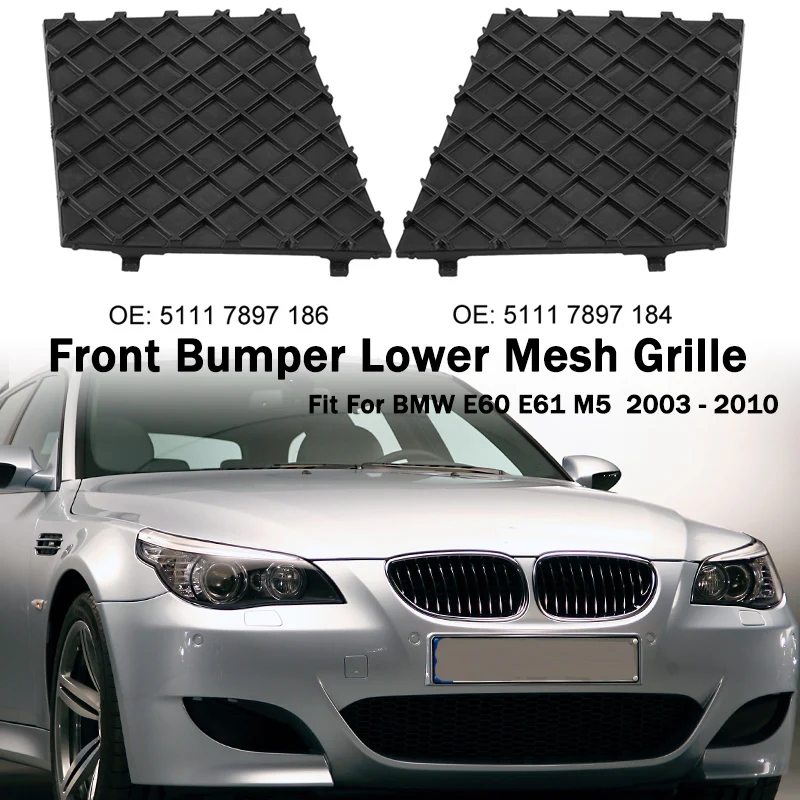 1 Pair Front Bumper Lower Mesh Grille Air Intake Radiator Cover Nets Fit For BMW E60 E61 M5 Body Kit 2003-2010 Car Accessories