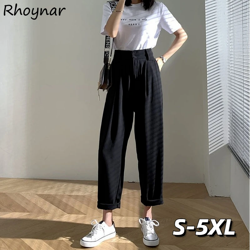 

Casual Pants Women Loose Fashion Draped Harem High Waist Trousers Office Lady Streetwear Retros Cuffs Simple Solid Ins Y2K Youth