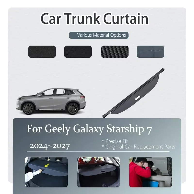 Car Trunk Curtain Cover For Geely Galaxy Starship 7 EM-i P145 2024~2027 Retractable Trunk Rack Partition Shelter Car Accessories