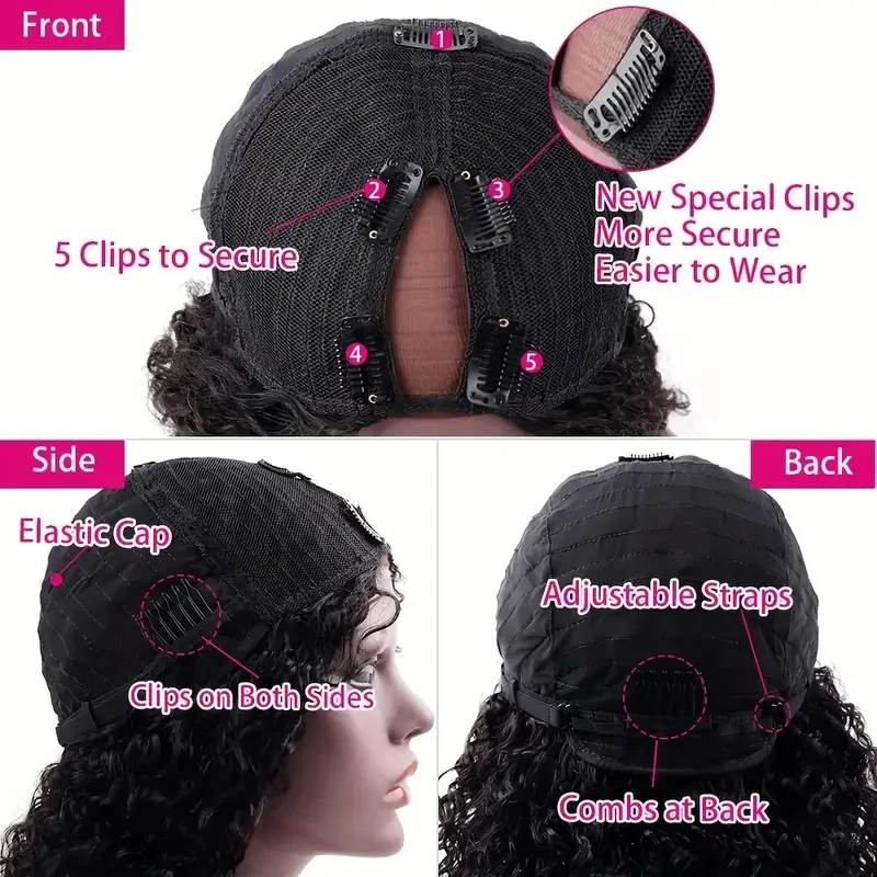 30 นิ้ว V Part วิกผมผมมนุษย์ Glueless No Leave Out อัพเกรด U Part วิกผมผมมนุษย์ Deep Wave วิกผมสําหรับผู้หญิงสีดําธรรมชาติสี