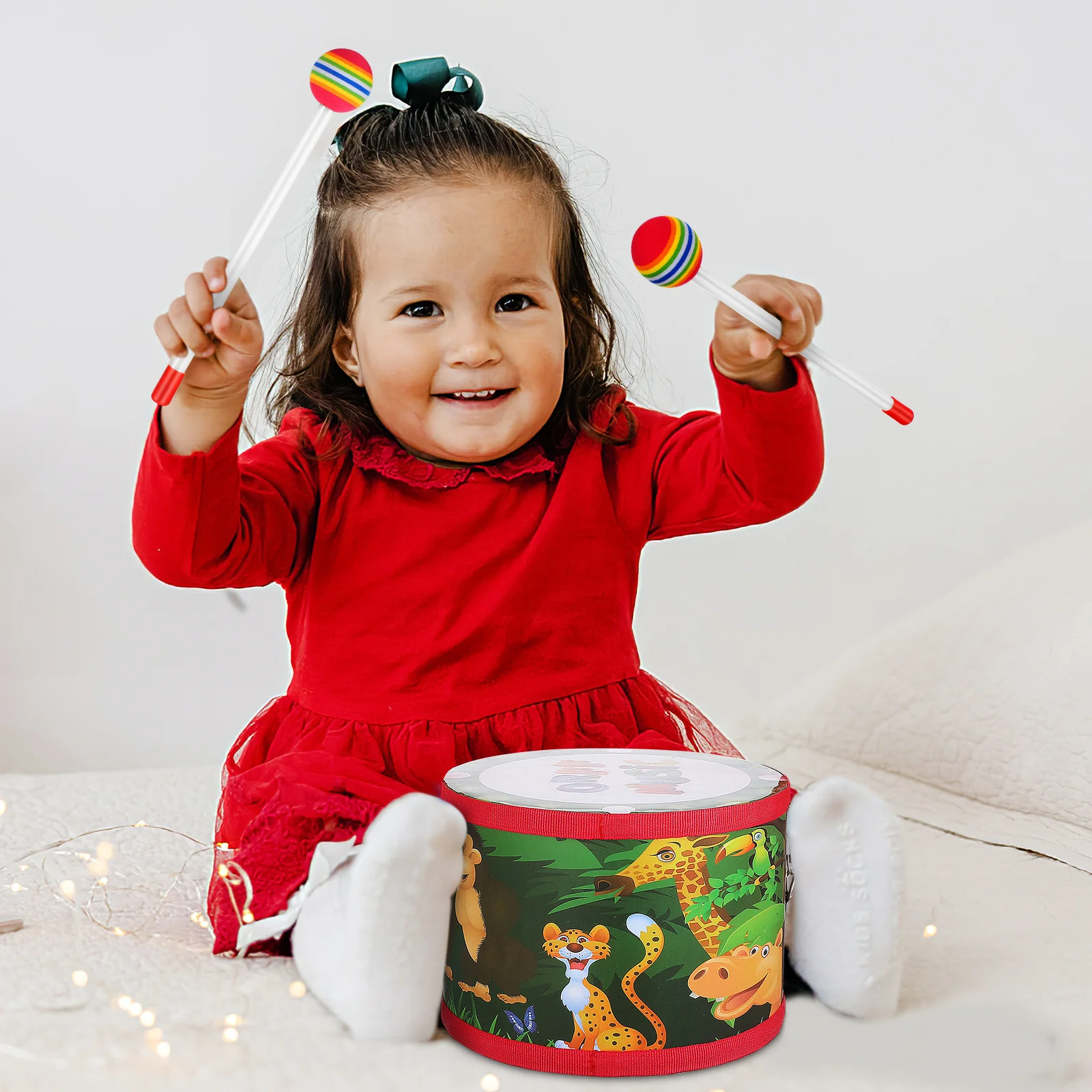 طبلة ملونة للأطفال على الوجهين بتصميم حزام بنمط كرتوني، آلة موسيقية تعليمية للاستخدام الداخلي والخارجي #1