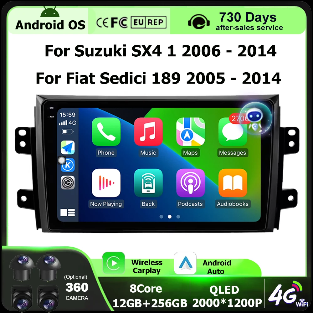 

9-дюймовый Android 16 Auto для Suzuki SX4 1 2006-2014, для Fiat Sedici 189 2005-2014, автомобильная мультимедийная система с GPS-навигацией и Wi-Fi