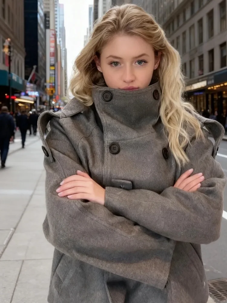 

Повседневное женское пальто с воротником-стойкой, двубортная однотонная куртка с длинными рукавами и карманами, женская куртка 202, осенне-зимняя женская новая уличная одежда