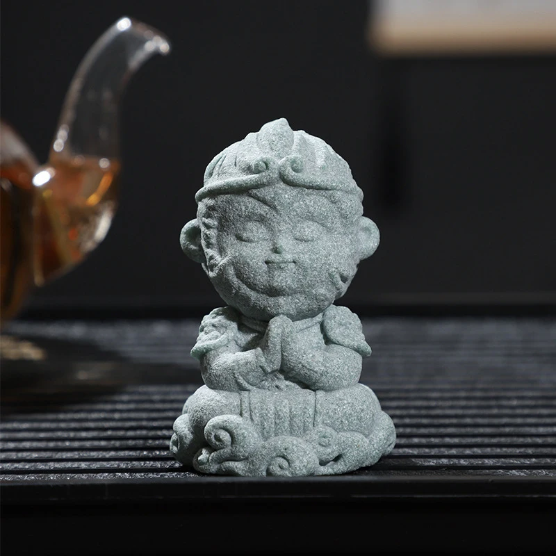 SunWuKong Sandstone Sitting Monkey Buddha Statue Monkey Figure Ornament Collectible Desktop Decoration Indoor Outdoor