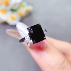Natual Rectangle Black Spinel Ring for Women Jewelry Making Silver Rings Wholesale with 925 Silver
