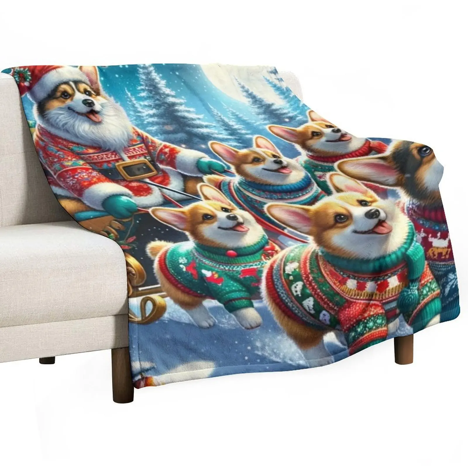 

Santa Paws and the Merry Corgi Sleigh Team Throw Blanket Decoratives Heavy Blankets For Bed Bed covers Blankets