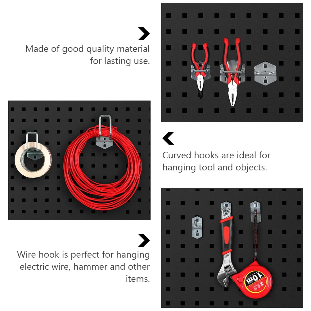 ハンガーツールラックフックストレージ、ペグボードペグボードフック、スクエアホール、ガレージハンギングフック、ディスプレイラックアクセサリー、5個