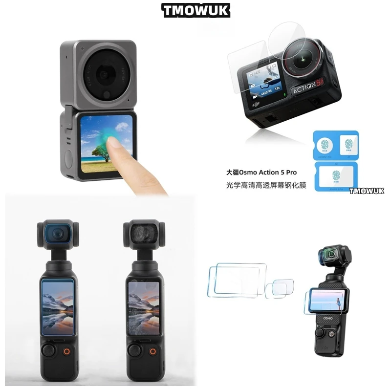 

For DJI Pocket 1 2 Osmo Pocket 3 Action 2 4 Pro - Easy - Install Tempered Glass Screen Protector & Lens Cap