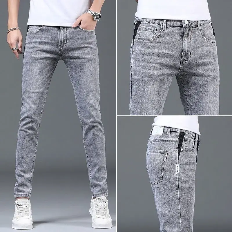 

Loose Fit Men's Jeans Straight Leg Light Wa Casual Pants Youth Trendy Brand High Waist Zipper Closure Summer Collection
